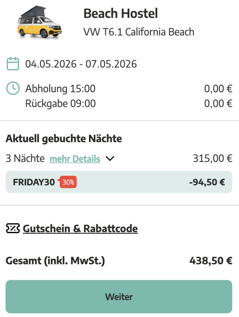 Wohnmobil Urlaub: 4 Tage im Camper ab 192€ p.P.