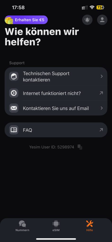 Yesim Kundensupport per Live-Chat oder via Email rund um die Uhr erreichbar
