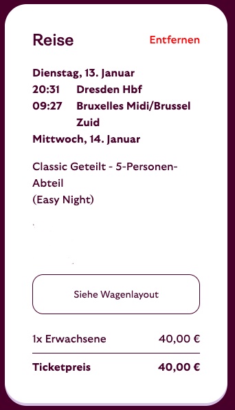 Bahn Spezial: Nachtzug in die Niederlande (z.B. Amsterdam, Den Haag) oder Brüssel für 40€