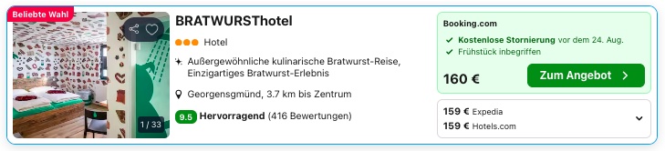 Bratwursthotel in Franken: Übernachtung ab 80€ p.P. (DZ)