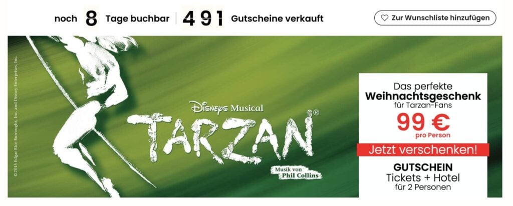 Disneys Musical TARZAN©: Hotel + Tickets in PK 2 ab 99€ p.P. (DZ)