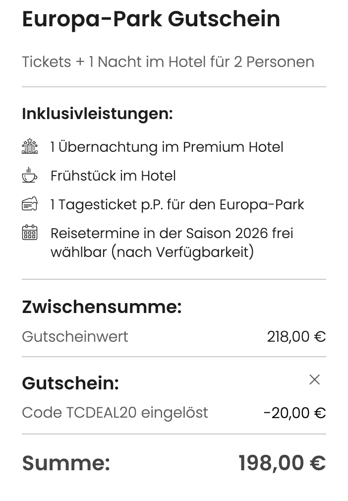 Europa Park Deal – top Hotel mit Frühstück und Tageseintritt ab 99€ p.P. // oder als Gutschein für 99€ p.P. (nur heute)