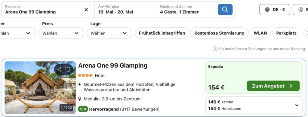 Glamping in Kroatien: 4* Resort direkt am Strand ab 38€ p.P.