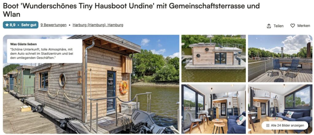 Hausboot in Hamburg: 3 Tage ab 118€ p.P. (bei 4 Leuten)