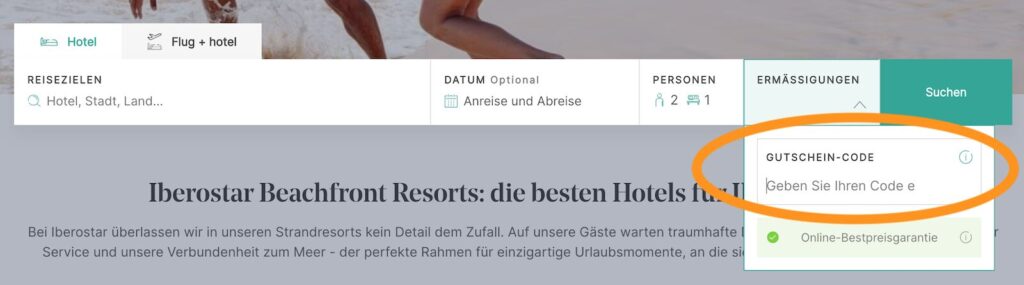 Iberostar Rabatt im Buchungsprozess anwenden