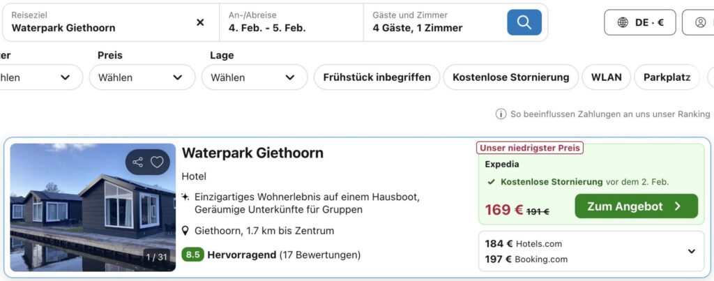 Kurzurlaub in Giethoorn: Unterkunft am Kanal ab 45€ p.P. (bei 4 Leuten)