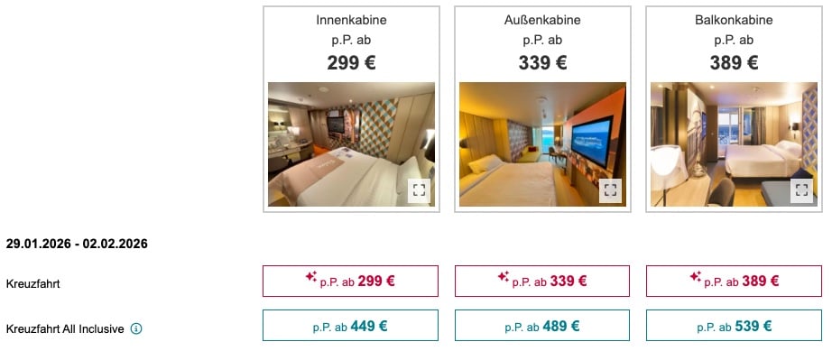 Mittelmeer Kreuzfahrt: 5 Tage inkl. Vollpension ab 299€, mit Balkonkabine ab 389€ p.P.
