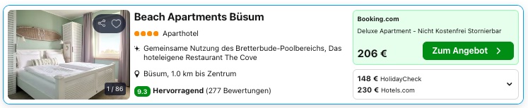 Nordsee Kurztrip: strandnahes Apartment in Büsum ab 37€ p.P. bei 4 Leuten, ab 79€ p.P. bei 2 Leuten