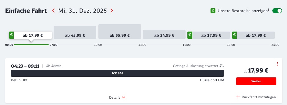 Sparpreis Aktion: 200.000 Extra Super Sparpreis Tickets an Silvester und Neujahr ab 17,99€ / auf kurzen Strecken ab 6,99€