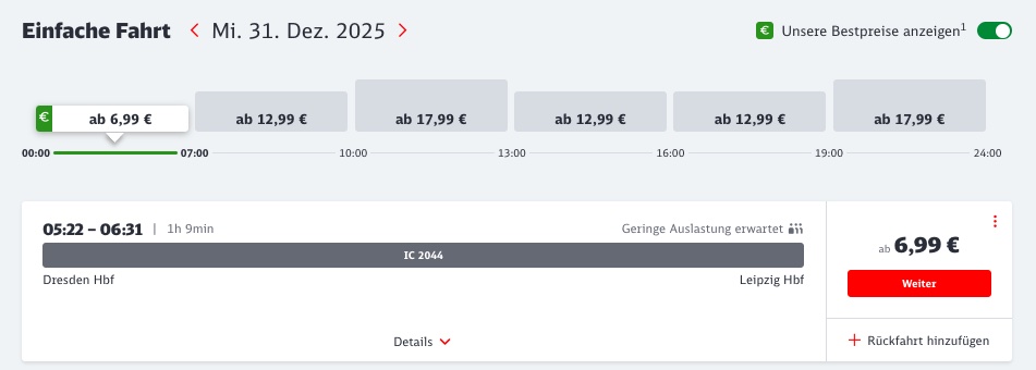 Sparpreis Aktion: 200.000 Extra Super Sparpreis Tickets an Silvester und Neujahr ab 17,99€ / auf kurzen Strecken ab 6,99€