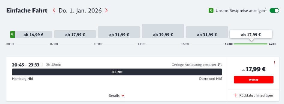 Sparpreis Aktion: 200.000 Extra Super Sparpreis Tickets an Silvester und Neujahr ab 17,99€ / auf kurzen Strecken ab 6,99€