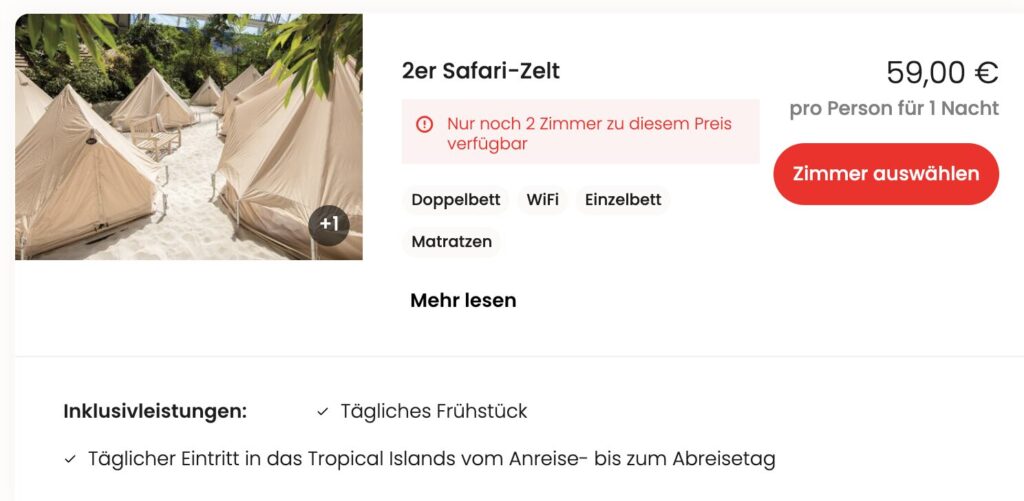 Tropical Islands im Zelt: Übernachtung mit Frühstück und Eintritt an beiden Tagen für 53€ p.P. bei 2 Leuten