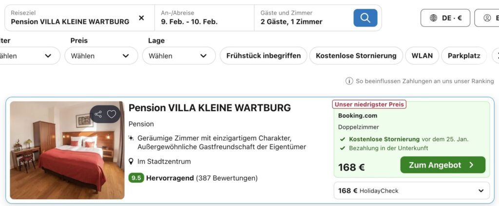 Urlaub in Thüringen – top Hotel und Eintritt in die Wartburg ab 97€ p.P.
