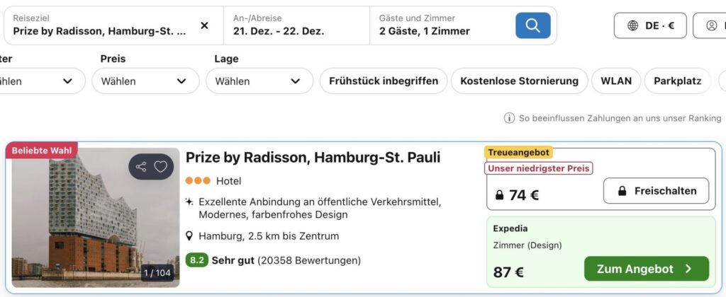 Weihnachtsmarkt in Hamburg: 3* Hotel auf St. Pauli nahe Santa Pauli Weihnachtsmarkt ab 32€ p.P. (DZ)