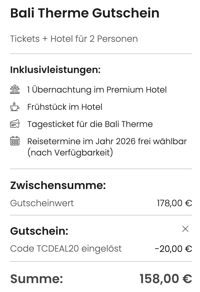 Wellness Auszeit in der Bali Therme: Hotel und Tagesticket ab 97€ p.P. (DZ) // Als Gutschein 79€ p.P. (nur heute)