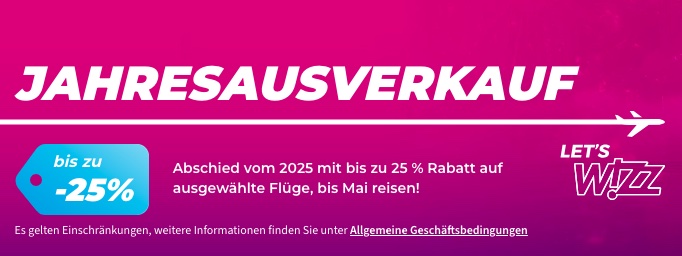 Wizz Air Flüge: 30% Rabatt auf ausgewählte Flüge