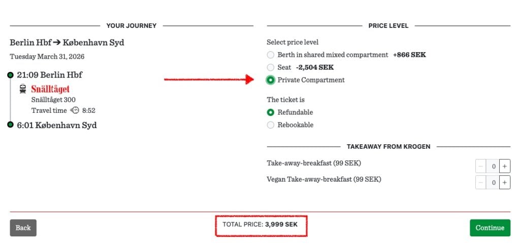 Bahn Angebot: Nachtzug nach Schweden oder Dänemark im Privatabteil ab 45€ p.P. bei Vollbelegung