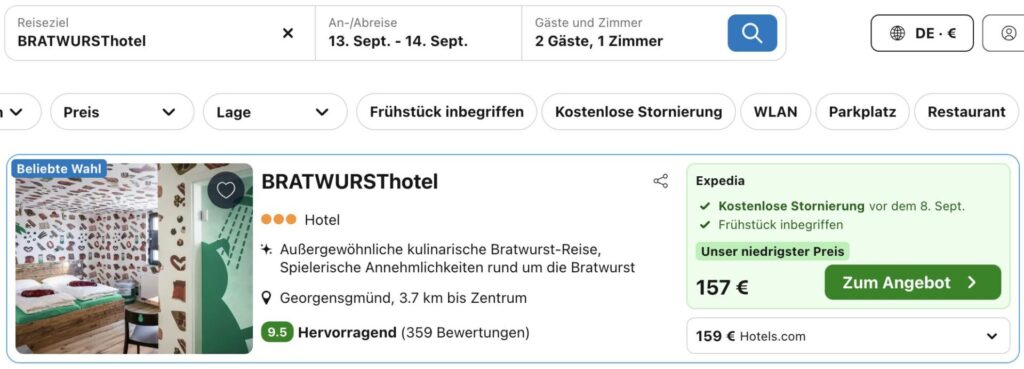 Bratwursthotel in Franken: Übernachtung ab 77€ p.P. (DZ)
