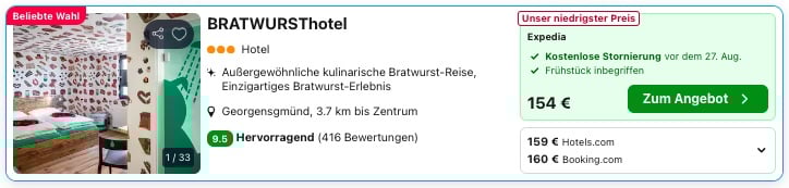 Bratwursthotel in Franken: Übernachtung ab 80€ p.P. (DZ)