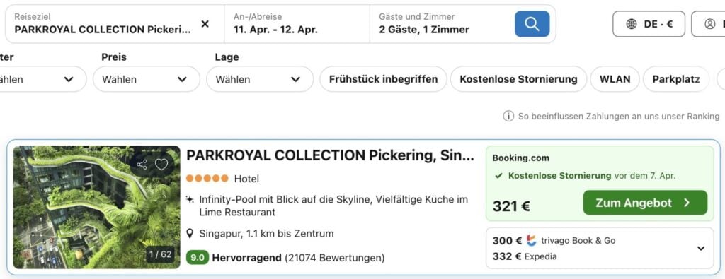 Dschungelhotel in Singapur