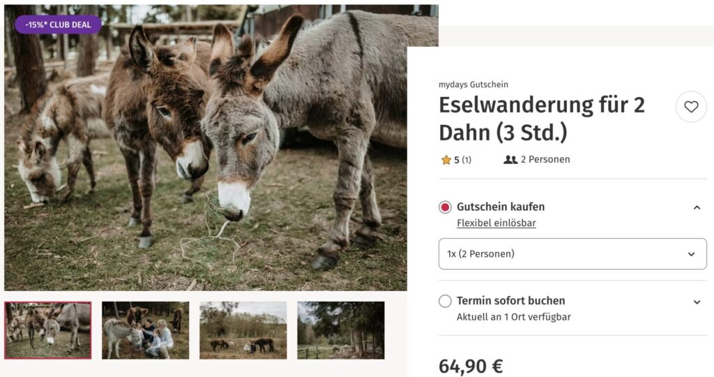 Esel Wanderung – Gutschein für 3 Stunden mit Eseln für 30€ p.P.