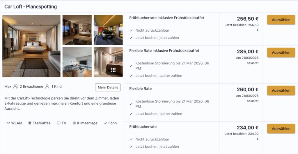 Frankfurt Städtetrip: Parkplatz fürs Auto im Hotelzimmer + Blick auf die Flughafenlandebahn ab 151€ p.P. bei 2 Leuten