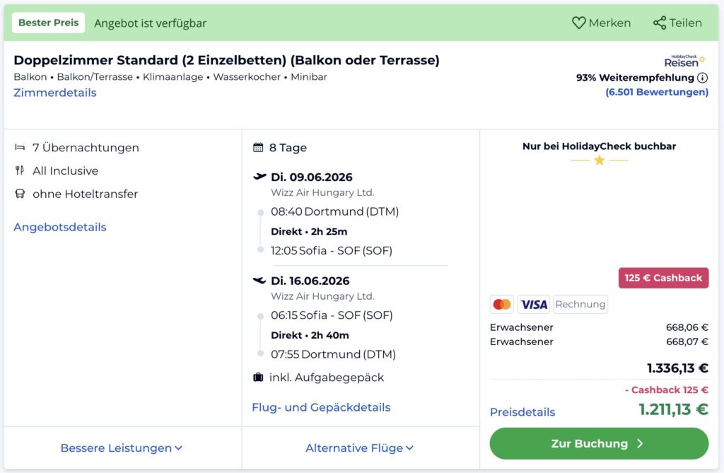 Goldstrand Partyurlaub – 7 Tage + All Inclusive mit Flug ab 677€ p.P.