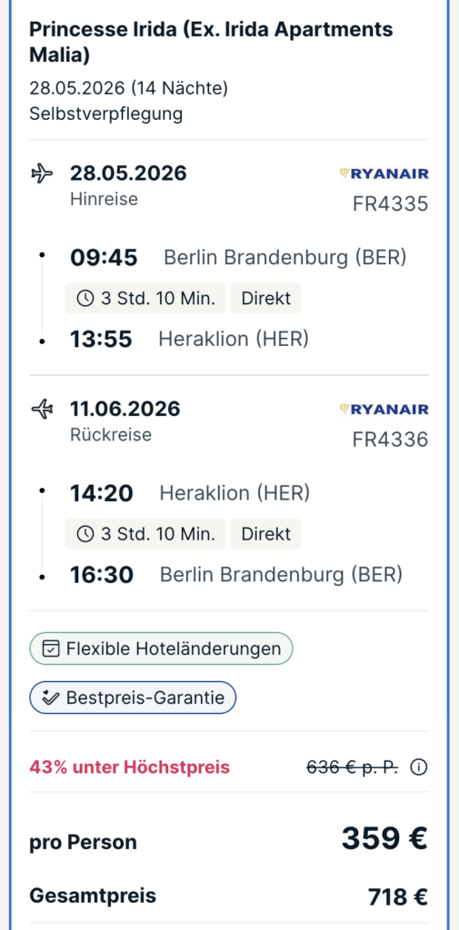 Griechenland Reise: 2 Wochen Kreta inkl. Flug im top bewerteten Hotel ab 516€ p.P.