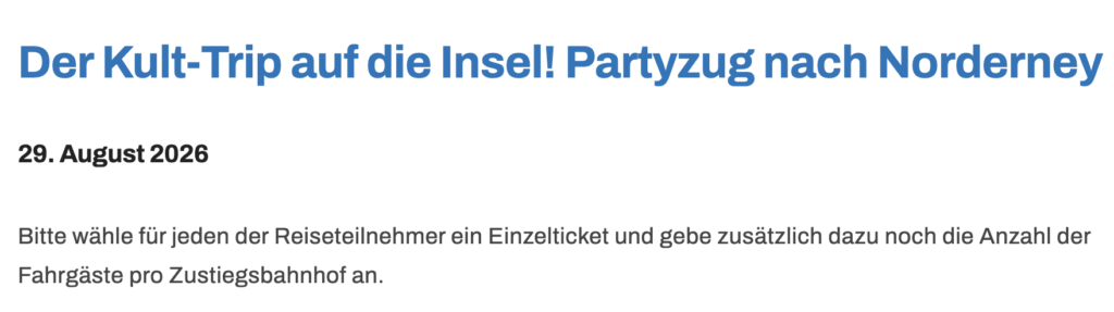 Kurztrip an die Nordsee: Partyzug nach Norderney im Sommer ab 109€ (Tagestrip)