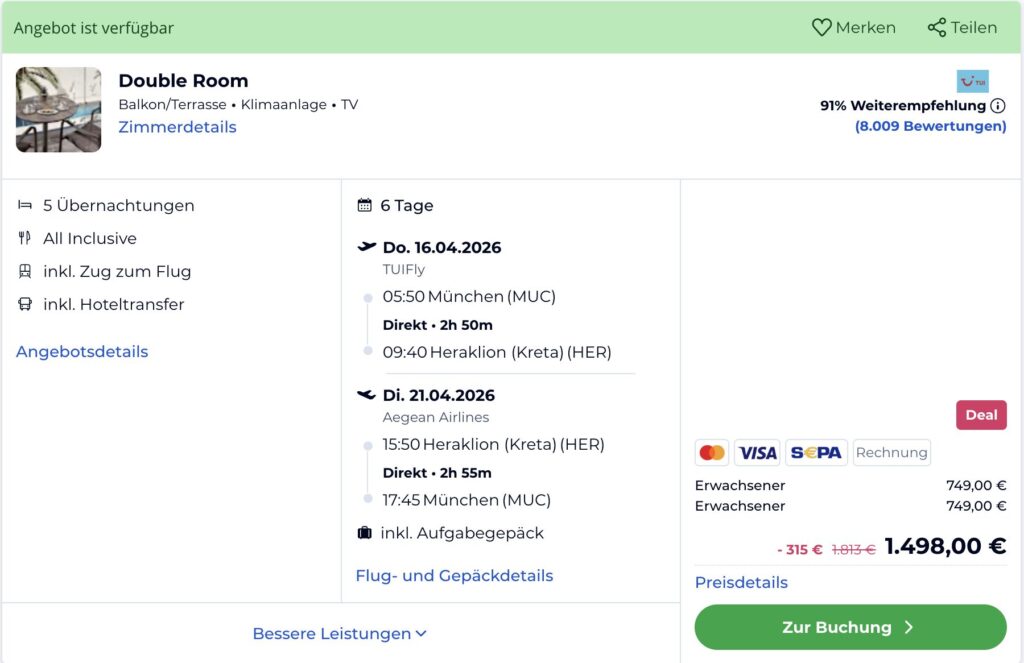 Luxushotel auf Kreta – 6 Tage im 5* Hotel mit Halbpension, Flug und Transfer ab 667€ p.P. (DZ)