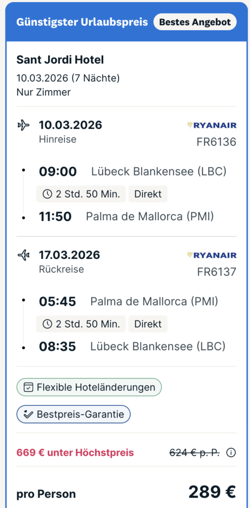 Mallorca Schnäppchen: 1 Woche im 4,5* Hotel mit Frühstück, Flug und Transfer ab 393€ p.P. (DZ)