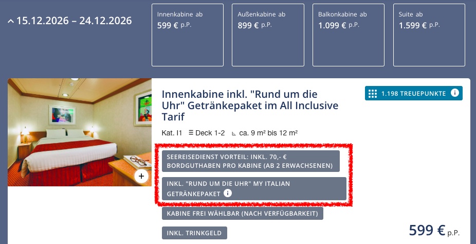 Mittelmeer Kreuzfahrt: 10 Tage inkl. Vollpension, All Inclusive Getränkepaket und Bordguthaben ab 599€ p.P. (Doppelkabine)