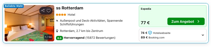 Städtereise nach Rotterdam: Übernachtung auf ehemaligem Schiff der Holland America Line ab 36€ p.P. (DZ)