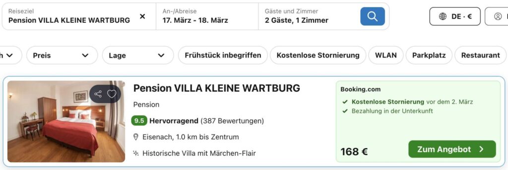 Urlaub in Thüringen – top Hotel und Eintritt in die Wartburg ab 97€ p.P.