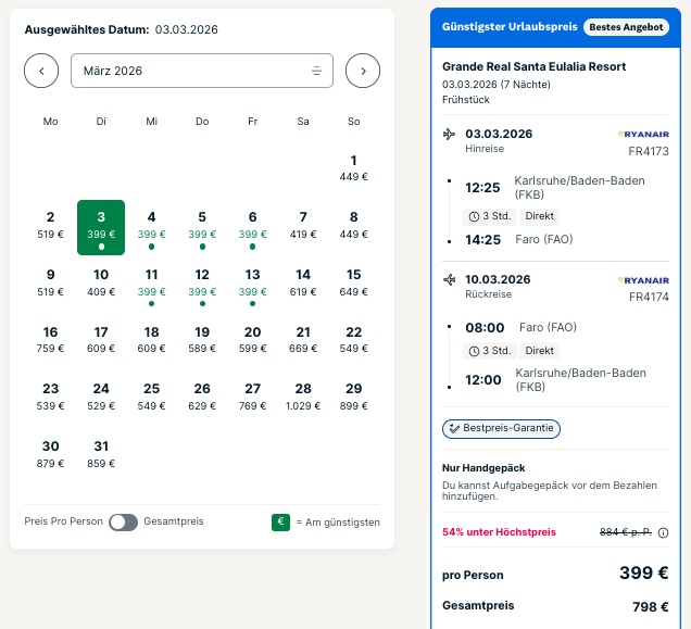 Algarve Urlaub: 1 Woche im 5* Hotel mit Frühstück & Flügen ab 389€ p.P. (DZ)