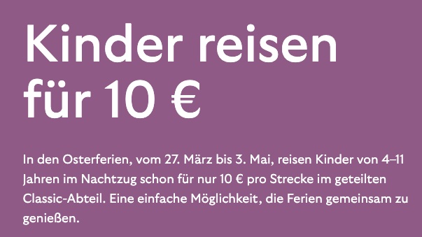 Bahn Spezial mit dem Nachtzug: Kinder fahren in den Osterferien für 10€