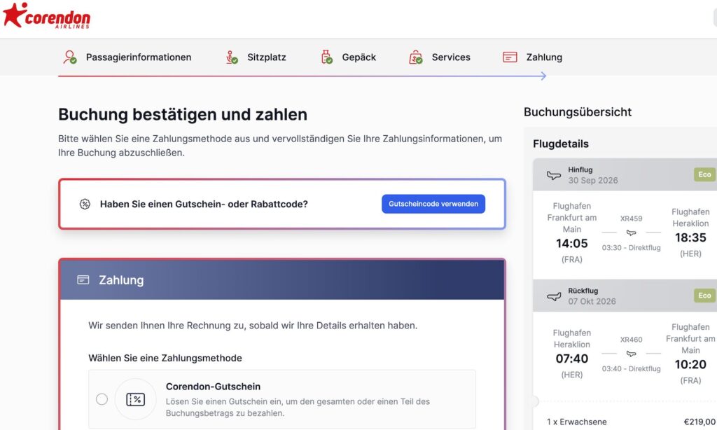 Corendon Gutschein einlösen