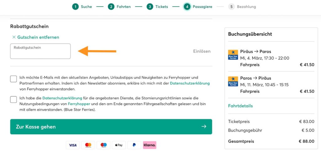 Ferryhopper Gutschein einlösen