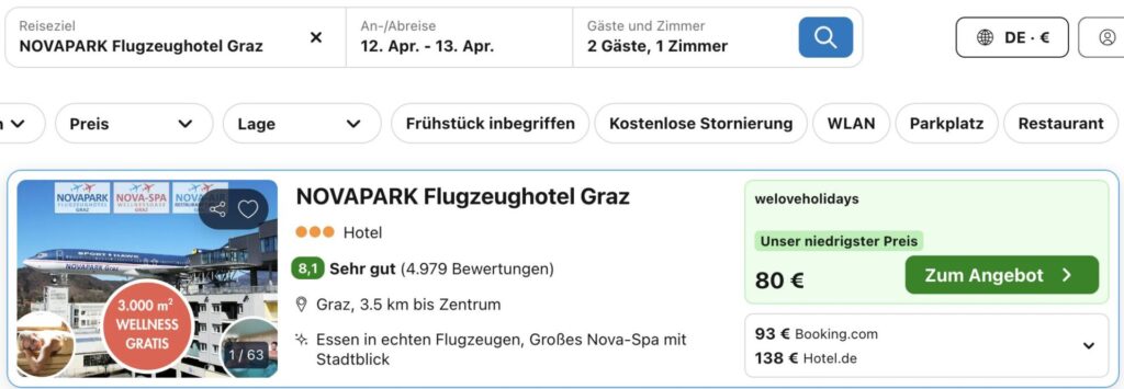 Flugzeug Hotel: Übernachtung mit Wellness ab 39,50€ p.P. (DZ)