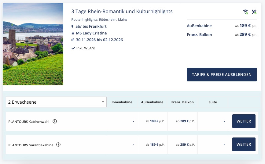 Flusskreuzfahrt Europa: 4 Tage Rheinland mit Vollpension und Außenkabine ab 289€ p.P.