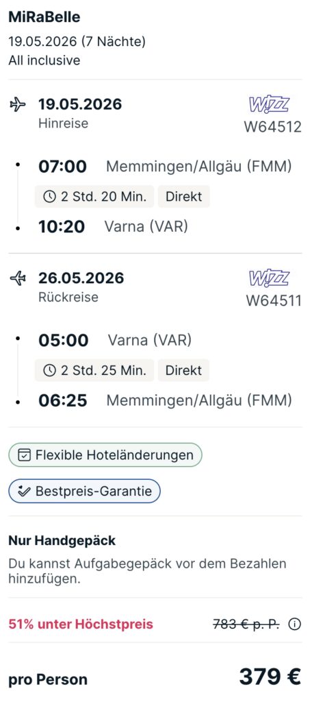 Goldstrand Partyurlaub – 7 Tage + All Inclusive mit Flug ab 606€ p.P.