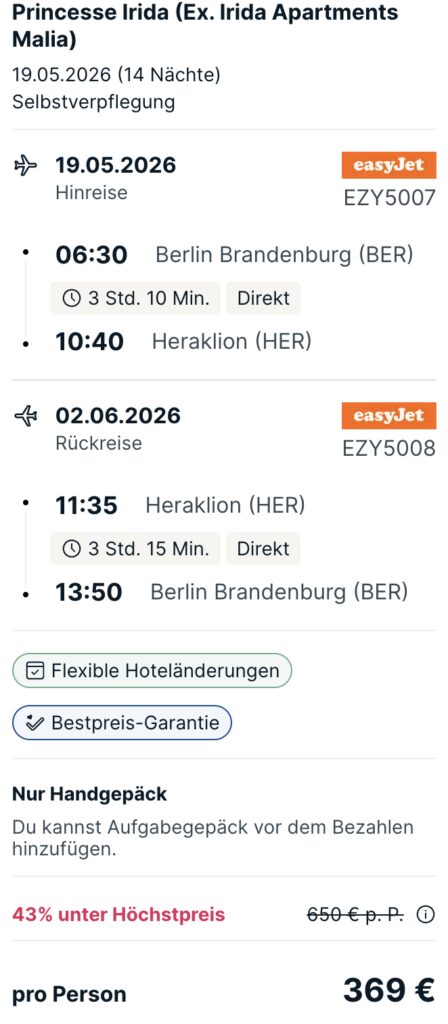 Griechenland Reise: 2 Wochen Kreta inkl. Flug im top bewerteten Hotel ab 359€ p.P.