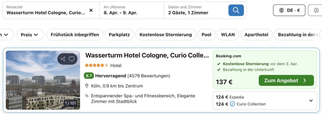 Hotel im Wasserturm Köln: 5* Hotel ab 59€ p.P.