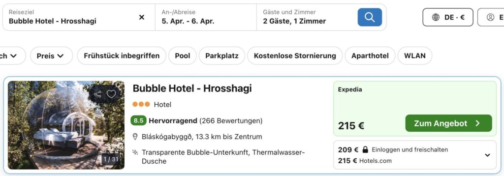 Island Bubble Hotel: Übernachtung ab 115€ p.P.