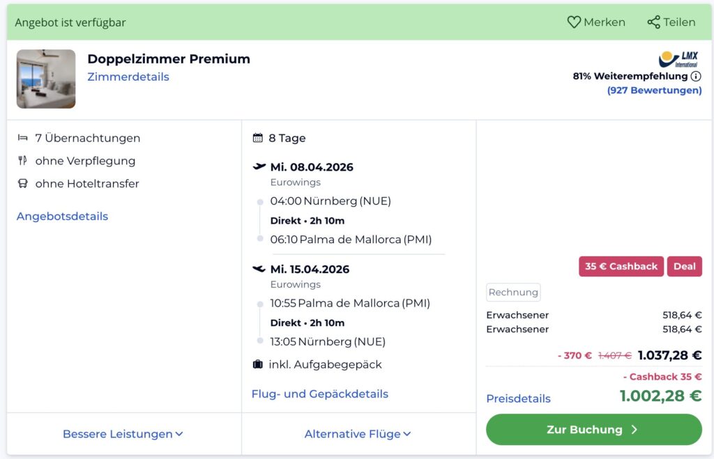 Mallorca Kurzurlaub: 1 Woche im strandnahen top Hotel mit Frühstück & Flug ab 576€ p.P. im DZ