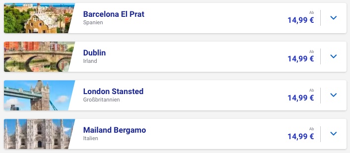 Sale bei Ryanair: Tickets ab 14,99€ / verschiedene Ziele