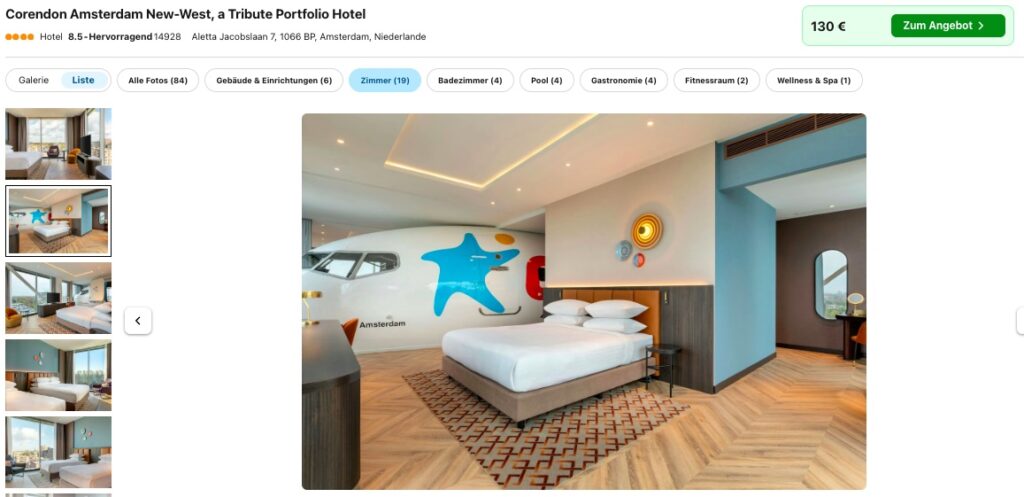 Stadturlaub Amsterdam: Hotelsuite mit Flugzeug im Zimmer ab 165€ p.P. (DZ)
