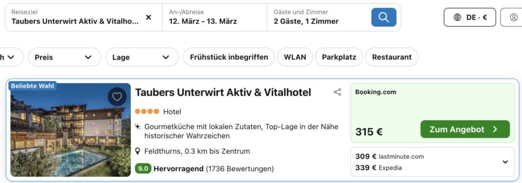 Südtirol Kurzurlaub: 3 Tage im 4* Hotel mit Halbpension ab 225€ p.P. (DZ)