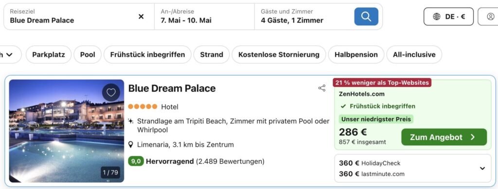 Urlaub auf Thassos: 1 Woche im 4* Strandhotel mit Halbpension, Swim up Zimmer, Flügen und Transfer ab 580€ p.P. (DZ)