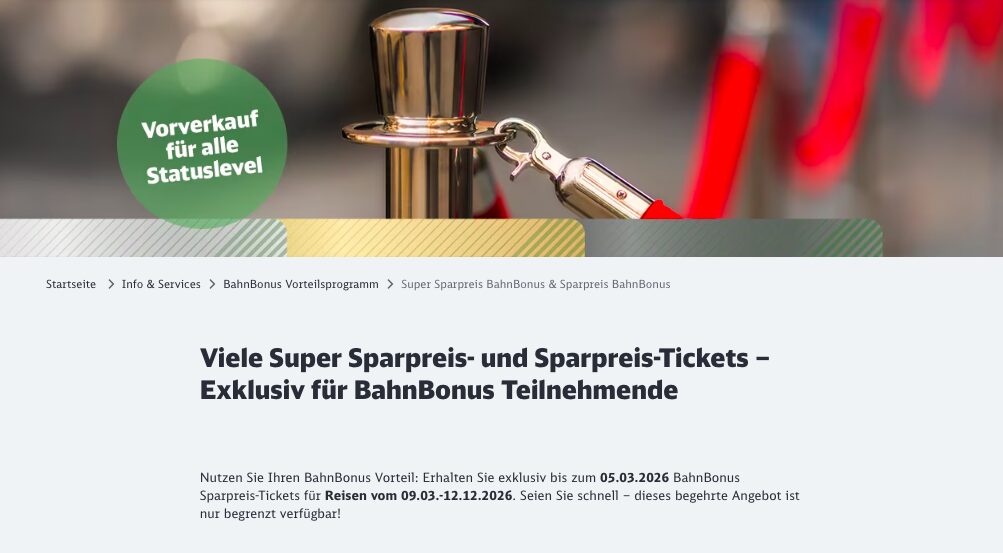 Bahntickets: Super Sparpreis Tickets ab 17,99€ für BahnBonus Mitglieder (kostenlos)